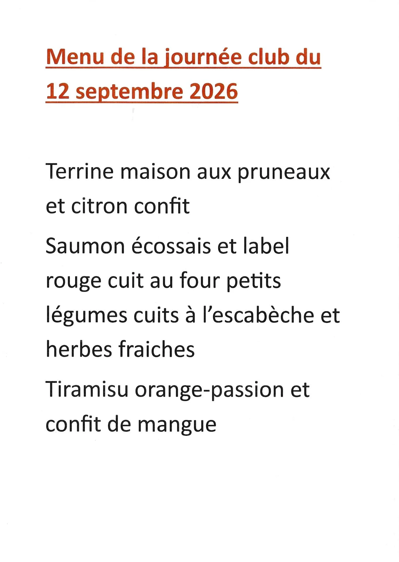 Menu repas 12 septembre